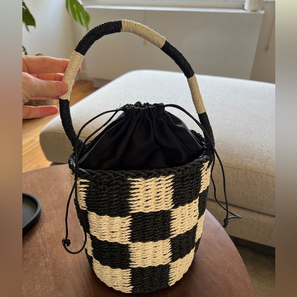 Woven Checkered Basket Bucket Bag